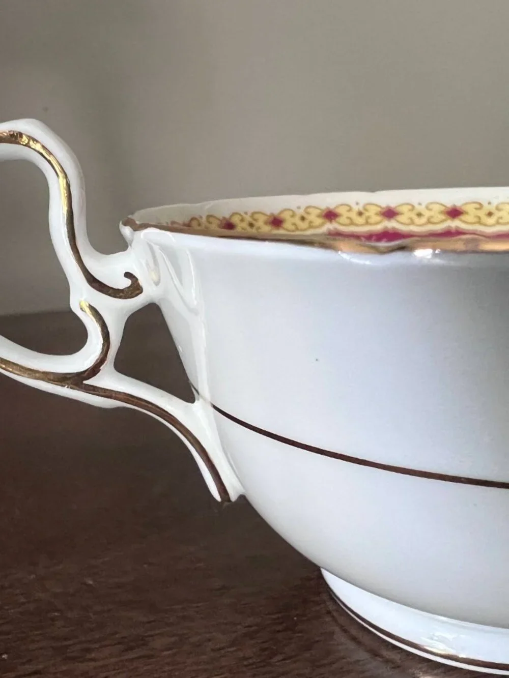 Aynsley England Teacup Ornate Filigree Floral Red Yellow Victorian Style *chip*